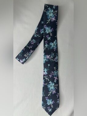 Express Navy Floral Tie with Light Blue & Lavender Flowers